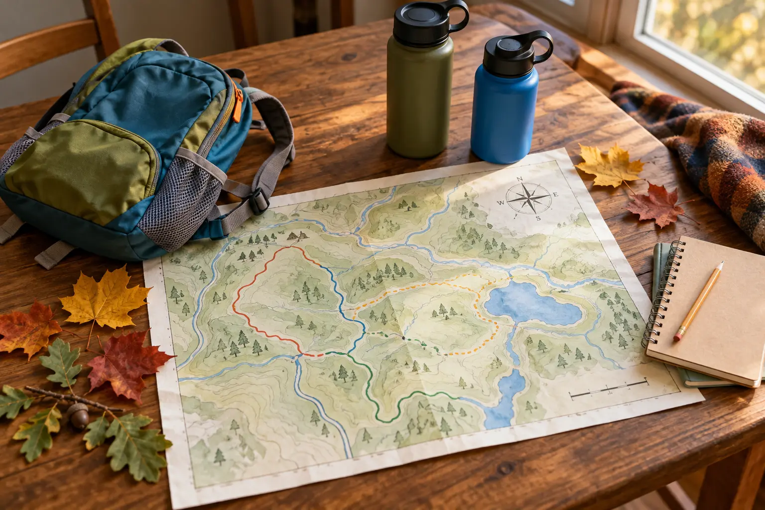 Generic trail-map planning setup for a family nature-center visit